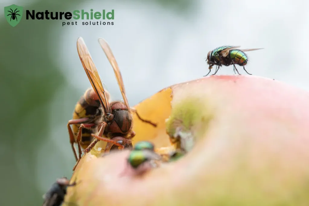 big hornets eating apple